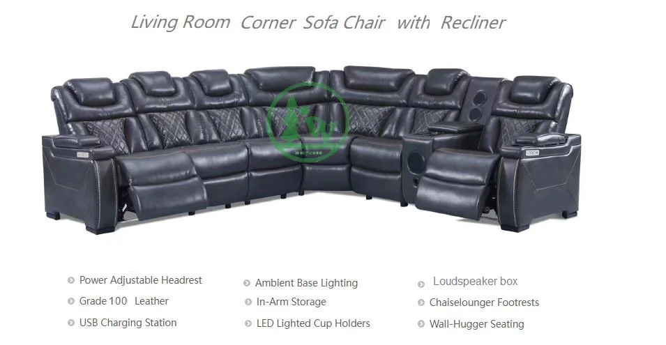 Custom Luxury Living Room Sofa with Multifunctional Recliner in Leather, PU, Fabric