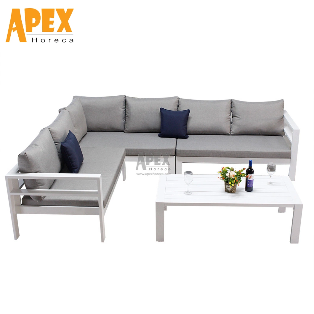 Modern Outdoor Home Garden Patio Swimming Pool Metal Aluminium Functional Furniture Lounge Leisure Corner Sofa with Coffee Table