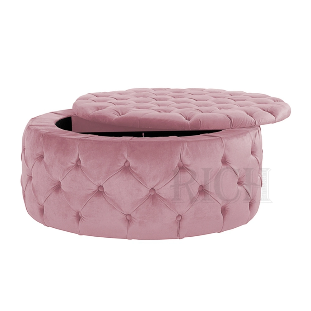 Round Shape Button Tufted Storage Ottoman