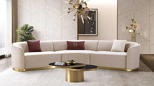 Zhida New High Quality Italian Sofa Set Design Sectional Sofa Golden Leg Luxury Living Room Furniture Set Modular Round Shape Armrest Sofa