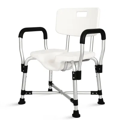 Heinsy Chaise de bain-douche robuste avec bras portables, banc rembourré, pieds réglables en hauteur pour baignoire