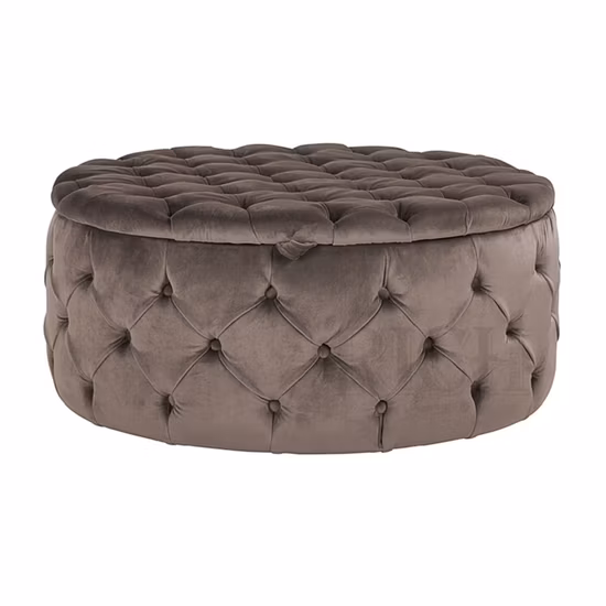 Pouf de rangement capitonné à boutons de forme ronde